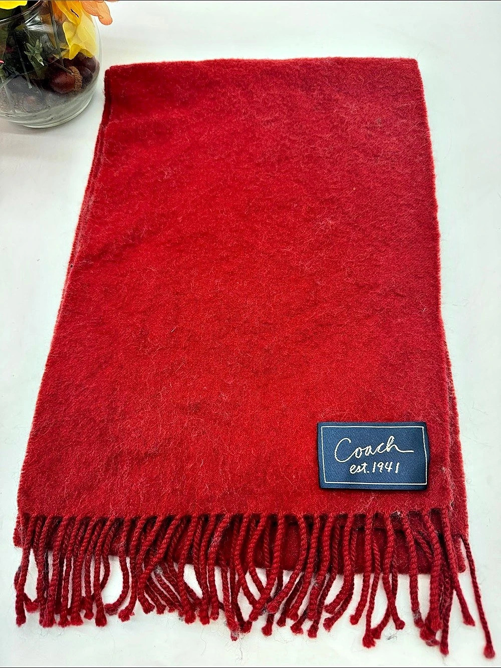 Coach Wool Cashmere Fringe Scarf 1941 Red